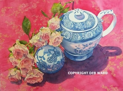 Teapot and Orbs on Pink Silk